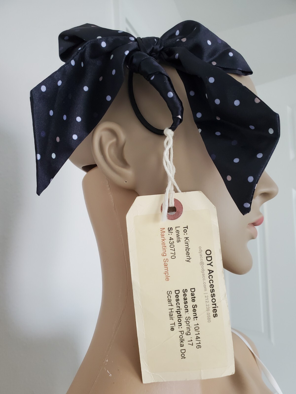 Black White Polkadot Scarf Hair Tie by Ody Accessories