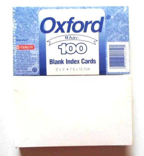 OXFORD 200 ct of white blank index cards 3" x 5" Esselte NOS sealed ...