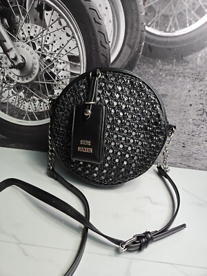 Steve Madden Black Round Crossbody Braided Pattern Small Purse 8x8x2''