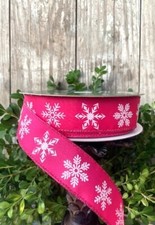 50 yards, 1.5" Christmas pink  white snowflake wired ribbon, Member's Mark