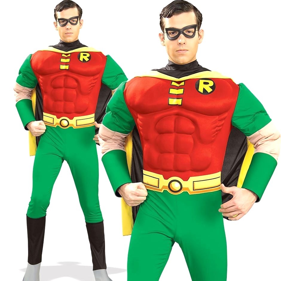 Adult ROBIN DELUXE MUSCLE CHEST Superhero Mens Fancy Dress