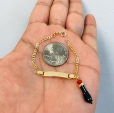 New Baby ID Azabache Bracelet 5.5" Gold Filled Bracelet with Azabache Hand.