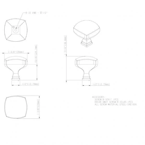 Perilla de gabinete Audrey cuadrada cromada pulida de 1-3/8" de longitud total Foto 4 de 4