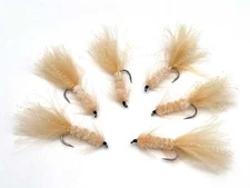 Tan Wooly Bugger - 6 pack of BARBLESS sz4 Wooly Bugger Fly Fishing Flies