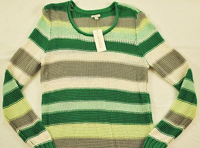 women's SONOMA green & gray striped cotton long sweater size large MSRP $40 new