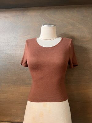 PAC Cares WOMENS SIZE SMALL BROWN CROP TOP WITH CIRCLE CUT BACK