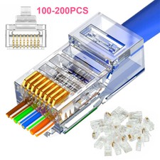 100PCS RJ45 Pass Through Modular Plug Network Cable Connector End 8P8C CAT6 CAT5