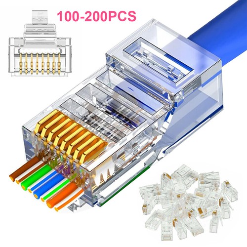 100PCS RJ45 Pass Through Modular Plug Network Cable Connector End 8P8C CAT6 CAT5 - Picture 1 of 12
