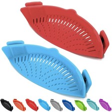 2 Pcs Clip on Strainers, Pot Strainer for Pasta Meat 8.7*3.5*2in, Red, Blue