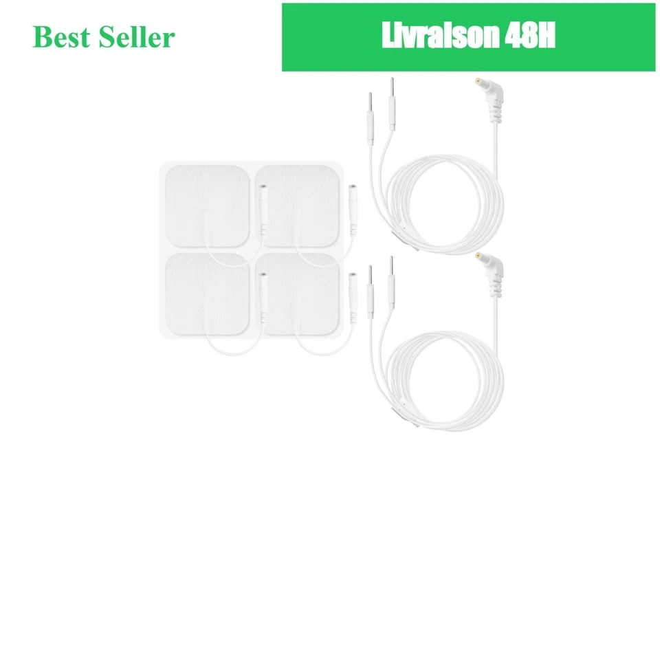 Lot de 2 câbles TENS + 4 électrodes réutilisables 5x5 cm - Photo 1/1