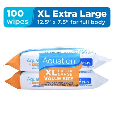 XL Cleansing & Soothing Body Cloths Wipes with Vitamin E, 50 Ct, 2 Pack