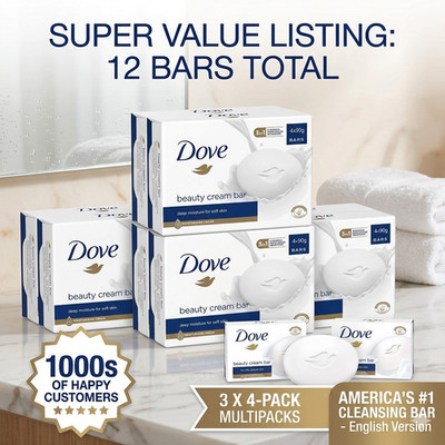 12 x 90g Packung Dove Original Beauty Cream Bar Soap | Tiefenfeuchtigkeit für weiche Haut