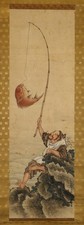 Antique Japanese Scroll "Katsushika Hokusai / Ebisu fishing for sea bream"