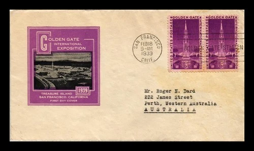 US COVER GOLDEN GATE EXPOSITION SAN FRANCISCO FDC SCOTT 852 PAIR IOOR CACHET