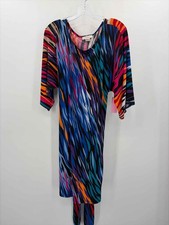 Pre-Owned Prelude Blue Size Small Printed Shift Knee Length Long Sleeve Dress