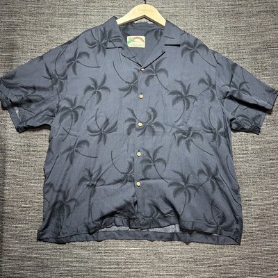 Paradise Found Shirt Men's XL Blue Floral  Palms Short Sleeve Button Up Hawaiian