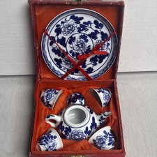 Vintage Miniature Blue and White Floral Fine Porcelain Tea Set