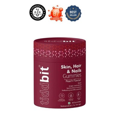 TIDD.BIT Skin Hair Nails Gummies Biotin Zinc Peach 30Ct