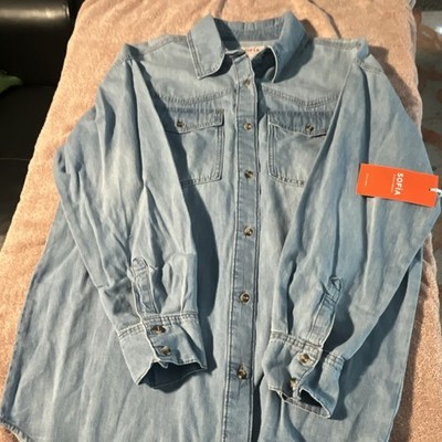 Sofia by Sofia Vergara Denim Button-Up Shirt Blue Long Sleeve Size S (4-6)