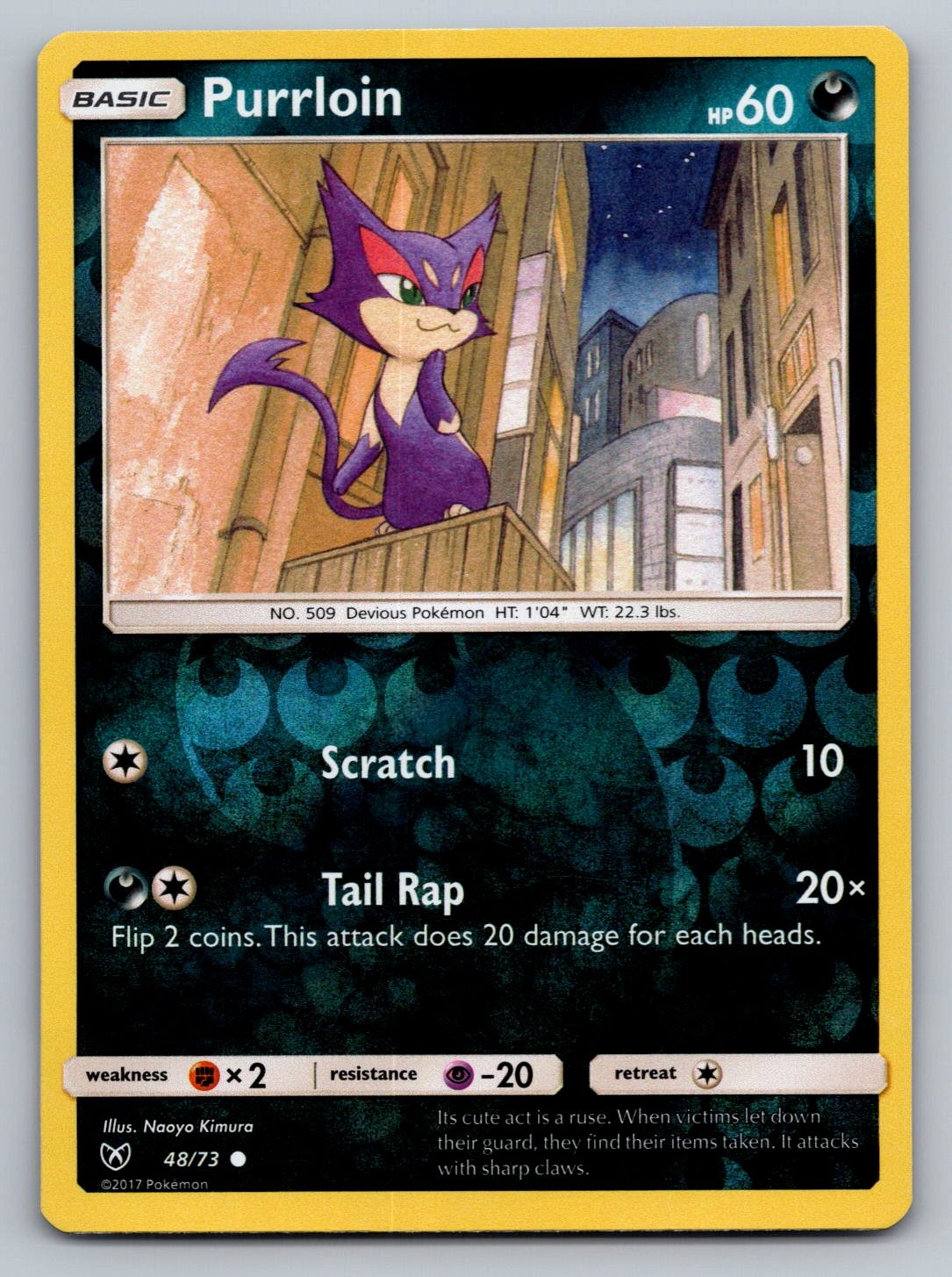 Purrloin 48/73 Common Shining Legends Pokemon Reverse Holo Near Mint