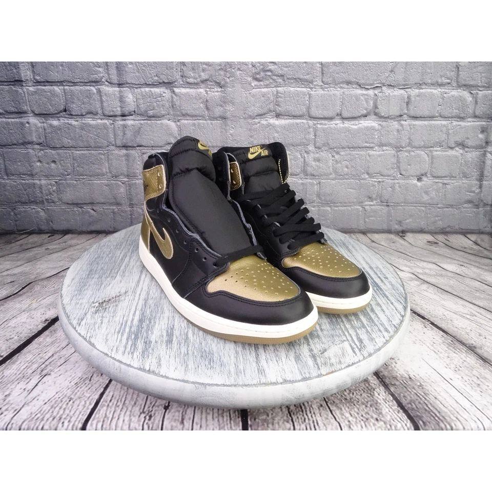 Air Jordan 1 ретро оригинальный высоты черный металлик золотой паруса мужчин 9,5 новый в коробке - Изображение 2 из 4