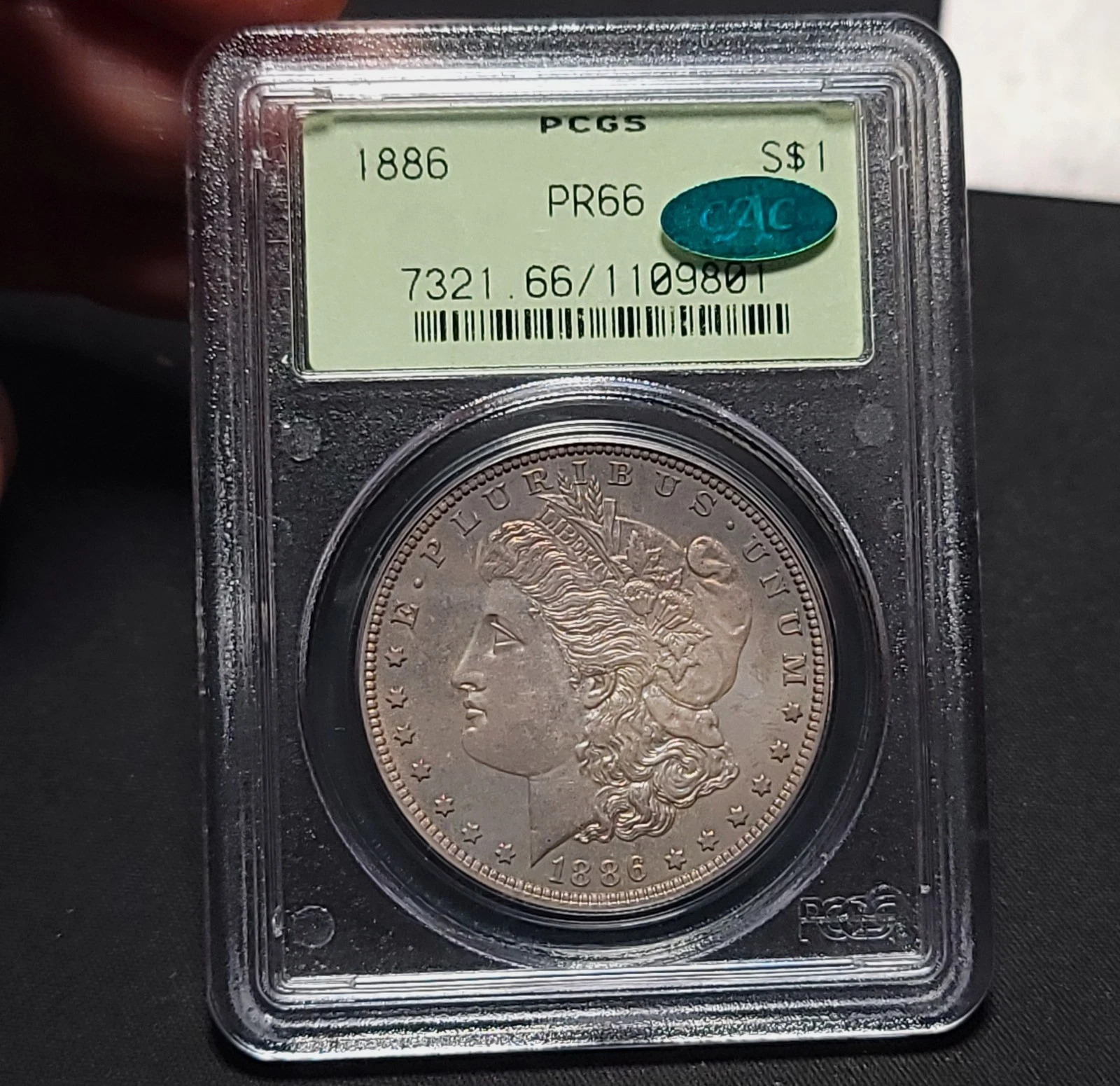 1886 Morgan Silver Dollar $1 PCGS PR 66 CAC Old Green Label Colorful Toning