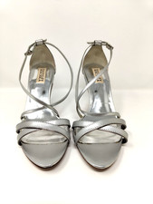 Badgley Mischka Silver Strappy Leather Sandal Heels Women's Size 9