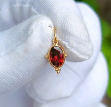18k Solid Gold Charm, Natural Garnet Dainty Charm Handmade Necklace Pendant