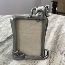 Metal Dog Puppy Pet Picture Frame Silver Toned Woof Bowl Tail So Cute 
