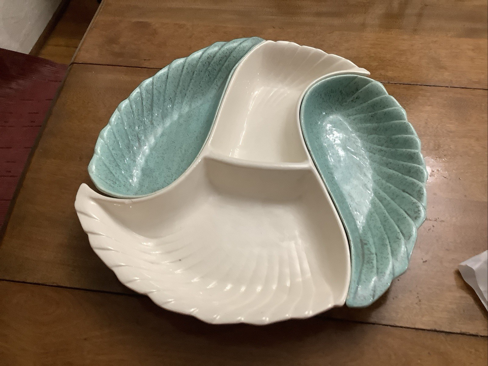 MCM Dove Shaped Serving Dish Hoenig of California Blue Ivory Speckled Pottery 3