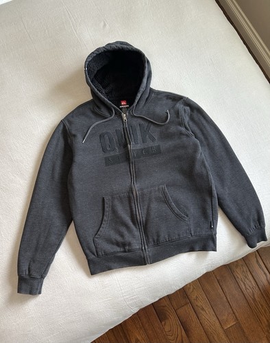 Vintage Quiksilver Men's Full Zip Hoodie Y2k Gray/Black QUIK Spell out Medium