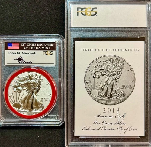 2019-S AMERICAN SILVER EAGLE ENHANCED REV PCGS PR-70/FDI/MERCANTI-RED-Gasket!!!