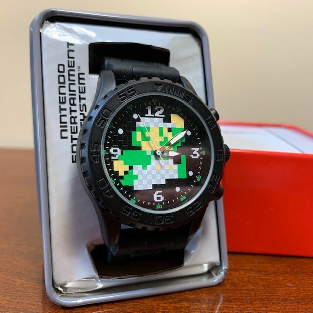 Nintendo Super Mario Bros Men’s Watch Luigi 8 Bit Black Rubber Band