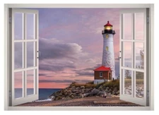 Lighthouse View Window 3D Wall Decal Art Mural Home Decor Canvas Vinyl W146