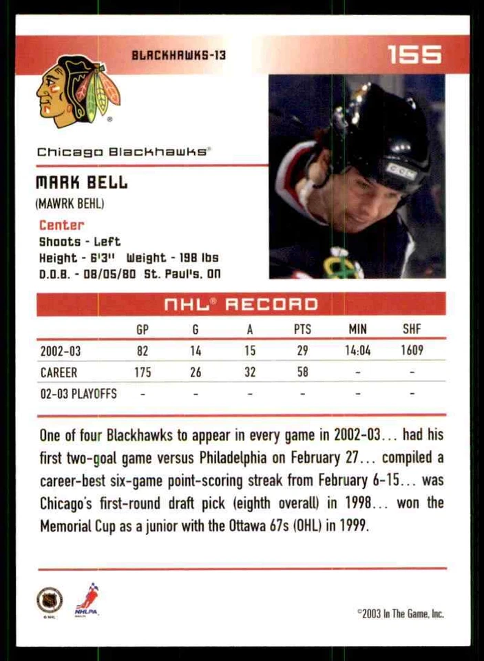 2003-04 In The Game Action Mark Bell #155 - Image 2 of 2