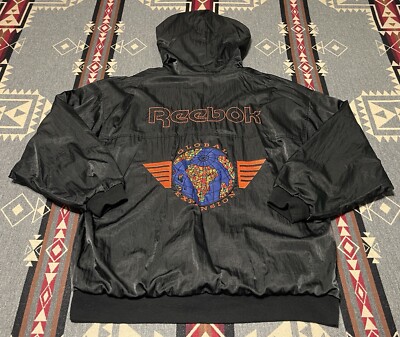 Reebok 90s Global Expansion Reversible Fleece Jacket Mens L/XL T34