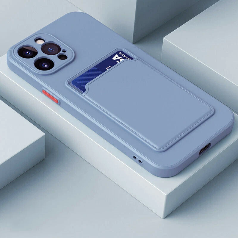 Slim Silicone Phone Case with Wallet Card Holder for iPhone 13 Pro 12 11 XR 7 8