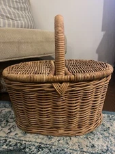 Vintage French Style Basket with Handle and Removable Lid