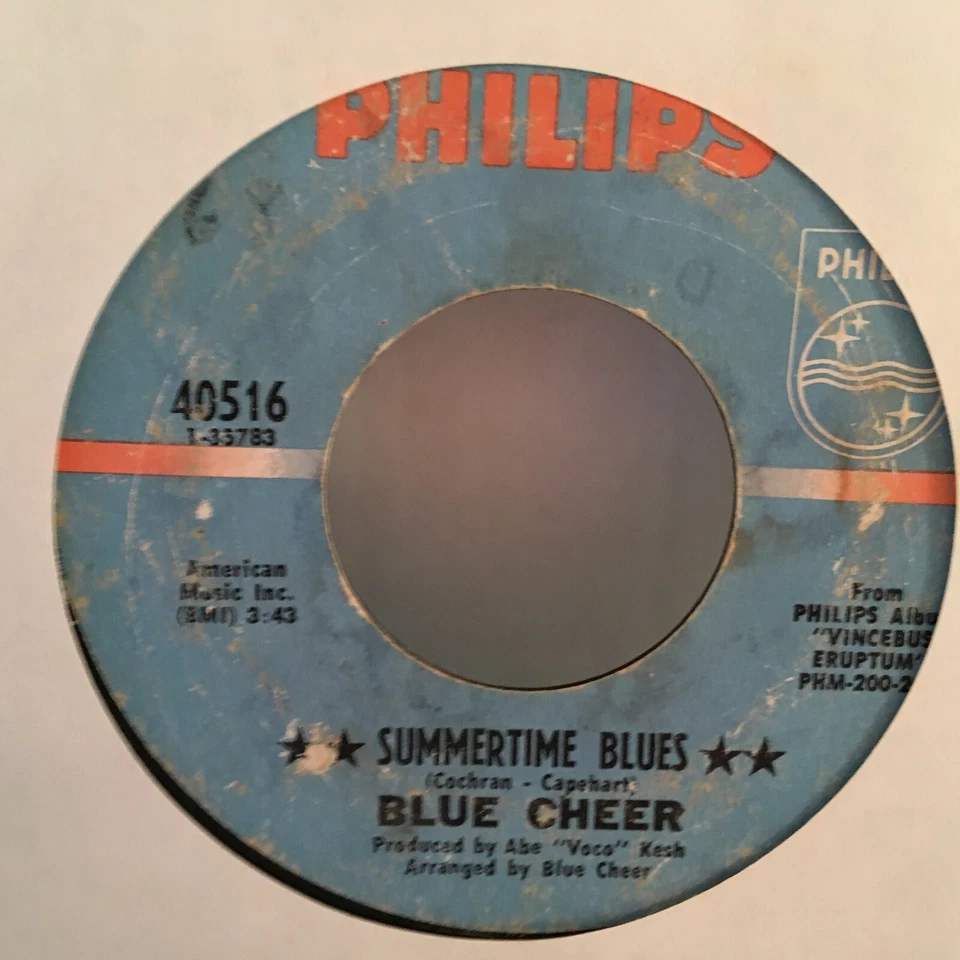 BLUE CHEER    45  7"  SINGLE, SUMMERTIME BLUES / OUT OF FOCUS  - Image 2 of 2