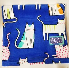 ARTISTIC ACCENTS DARK BLUE+WHITE CAT,BEACH SOFT BEACH,BATH TOWEL-35"X68"