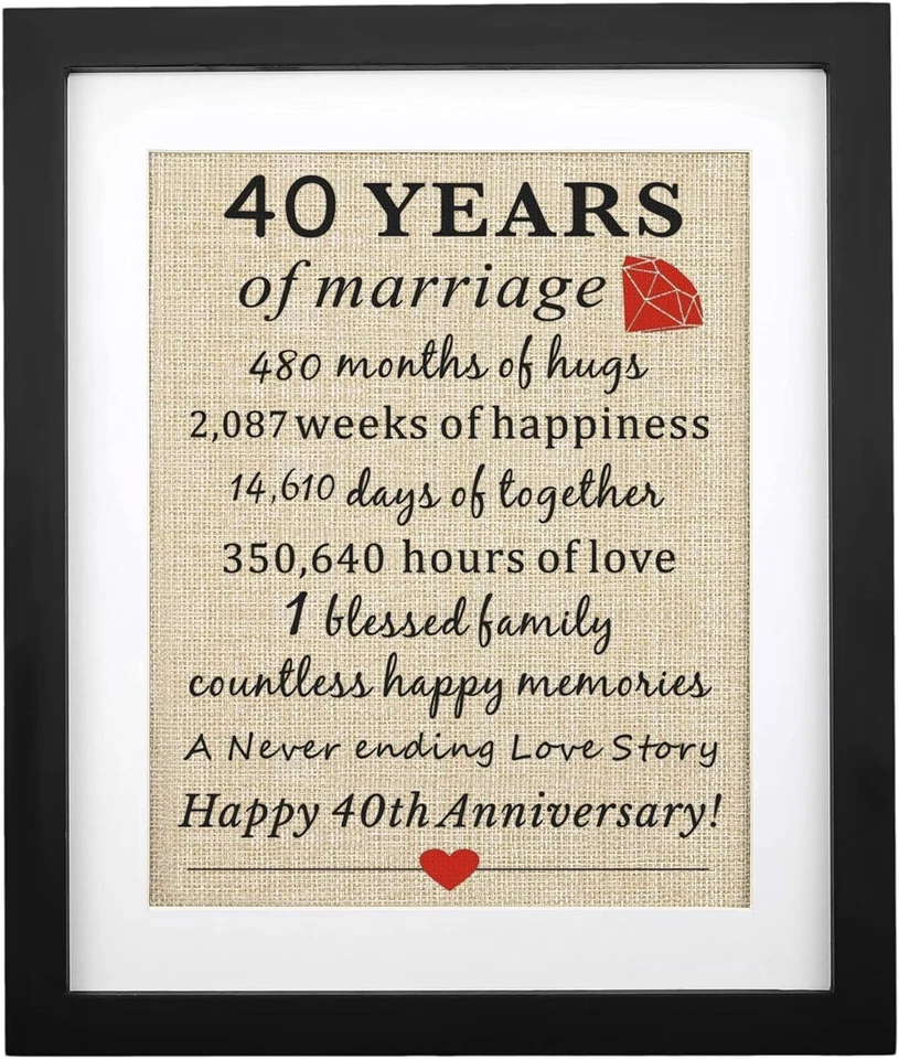 优雅 40 周年婚礼装饰 - 11x13 Burlap 印花礼物 — 第 3/4 张图片