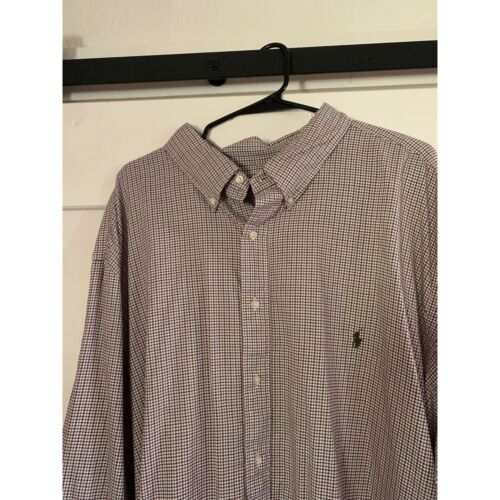 Ralph Lauren Men's 4XL Long Sleeve Shirt Red Gray Plaid Pony Logo