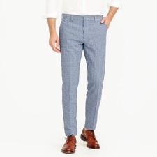 J.Crew Ludlow Suit Pant in Gingham Linen-Cotton  Blue  31/30