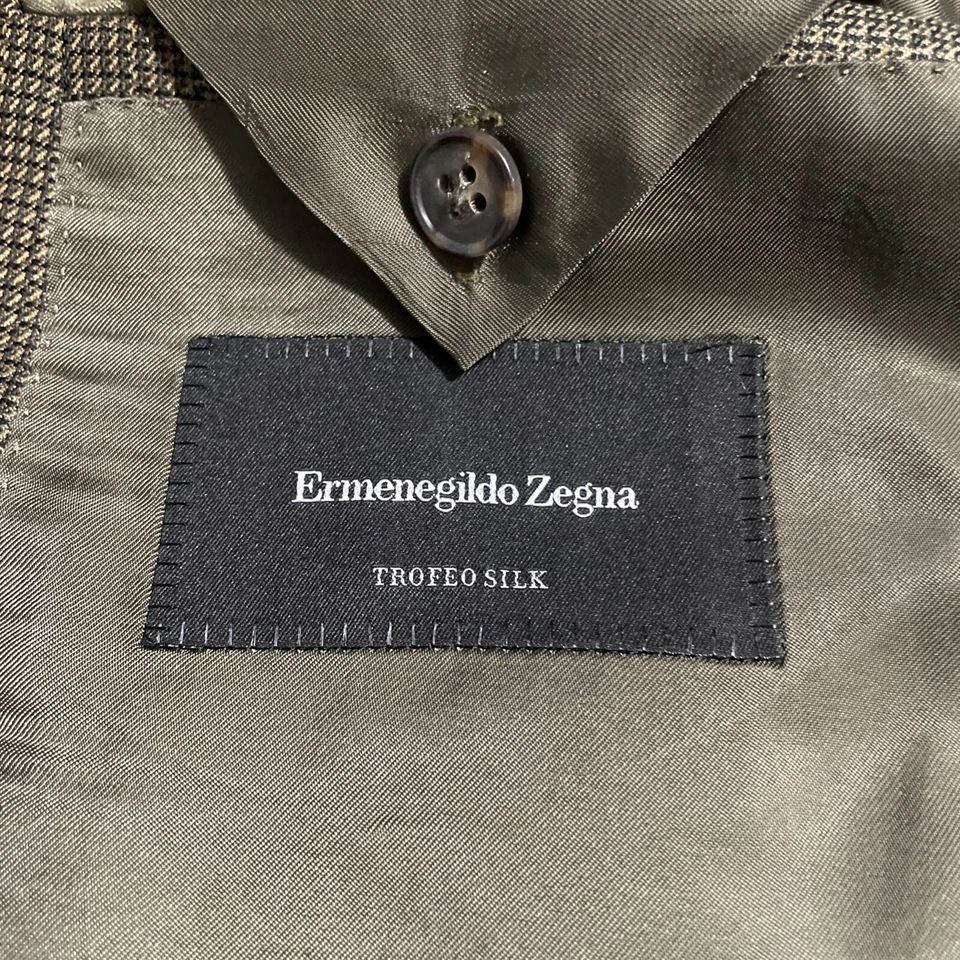 Blazer Ermenegildo Zegna Trofeo Seda Texturizado Metálico Dorado/Marrón/Negro Para Hombres 44R Foto 3 de 4