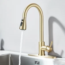 Brushed Gold Kitchen Sink Faucet Pull Down Sprayer Swivel Single Handle Mixer