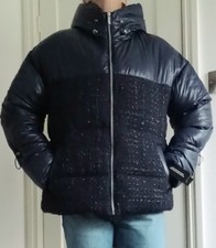 New £300 Bcbgmaxazria Puffer Jacket Tweed Contrast Coat Navy Size L