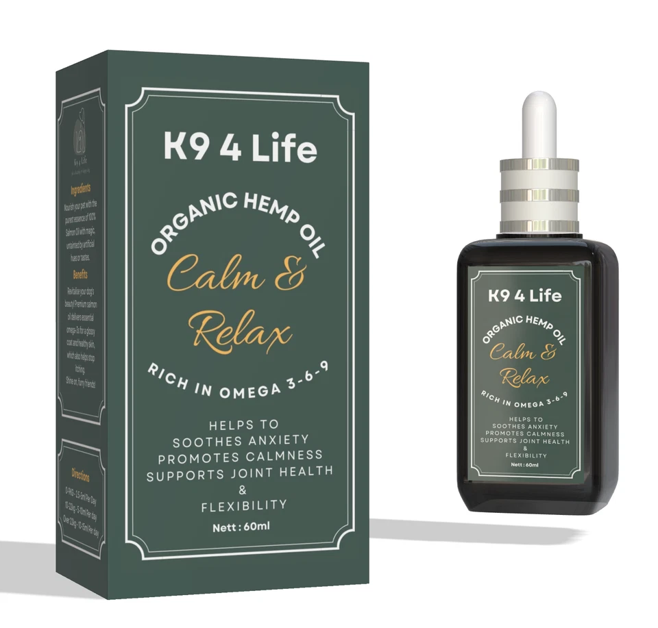 100% Pure High Strength Hemp Oil 60,000mg, 60ml - Dog Calming & Cat Omega 3-6-9