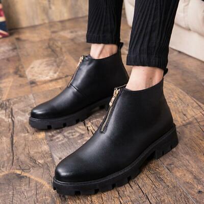 Mens Leather Pointy Toe Ankle Boots Front Zipper Dress British High Top  Shoes | eBay