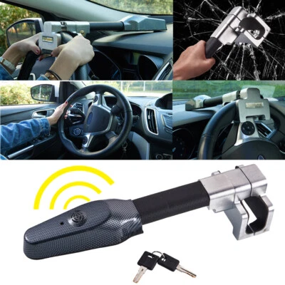 ATMOMO Universal Black Car Steering Wheel Anti Theft Security Alarm Lock Retractable