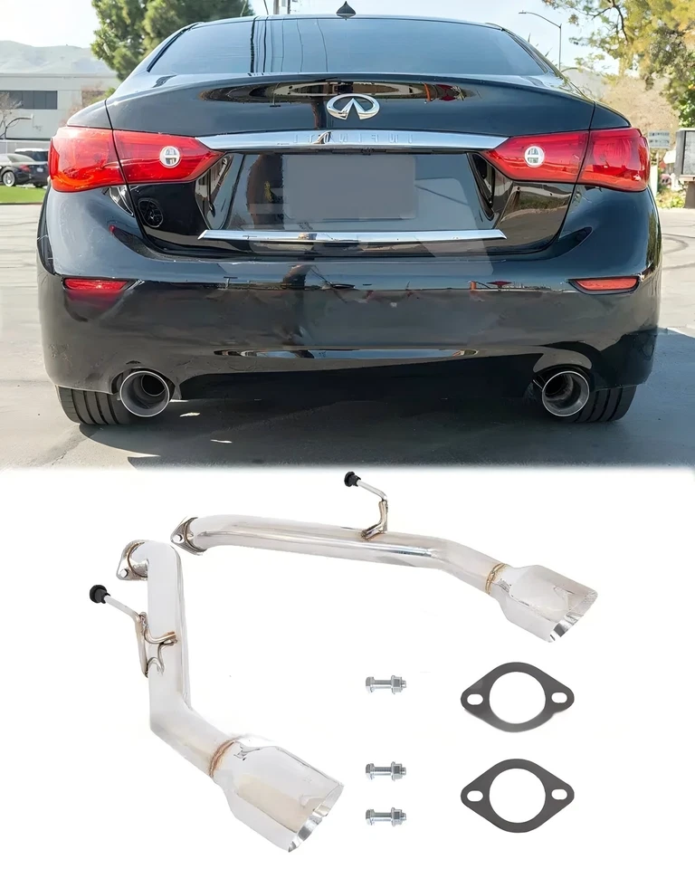 Q50 Muffler Delete Exhaust For 14-Up Infiniti Axle Back Double Wall Dual Tips - Image 2 of 4